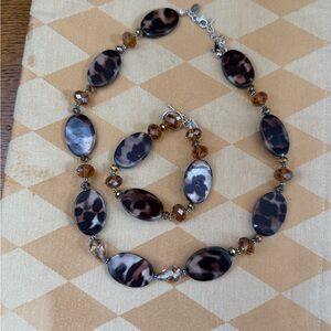 Donna Dressler 925 Silver Clasps Faux Tortoise Shell and Crystal Set